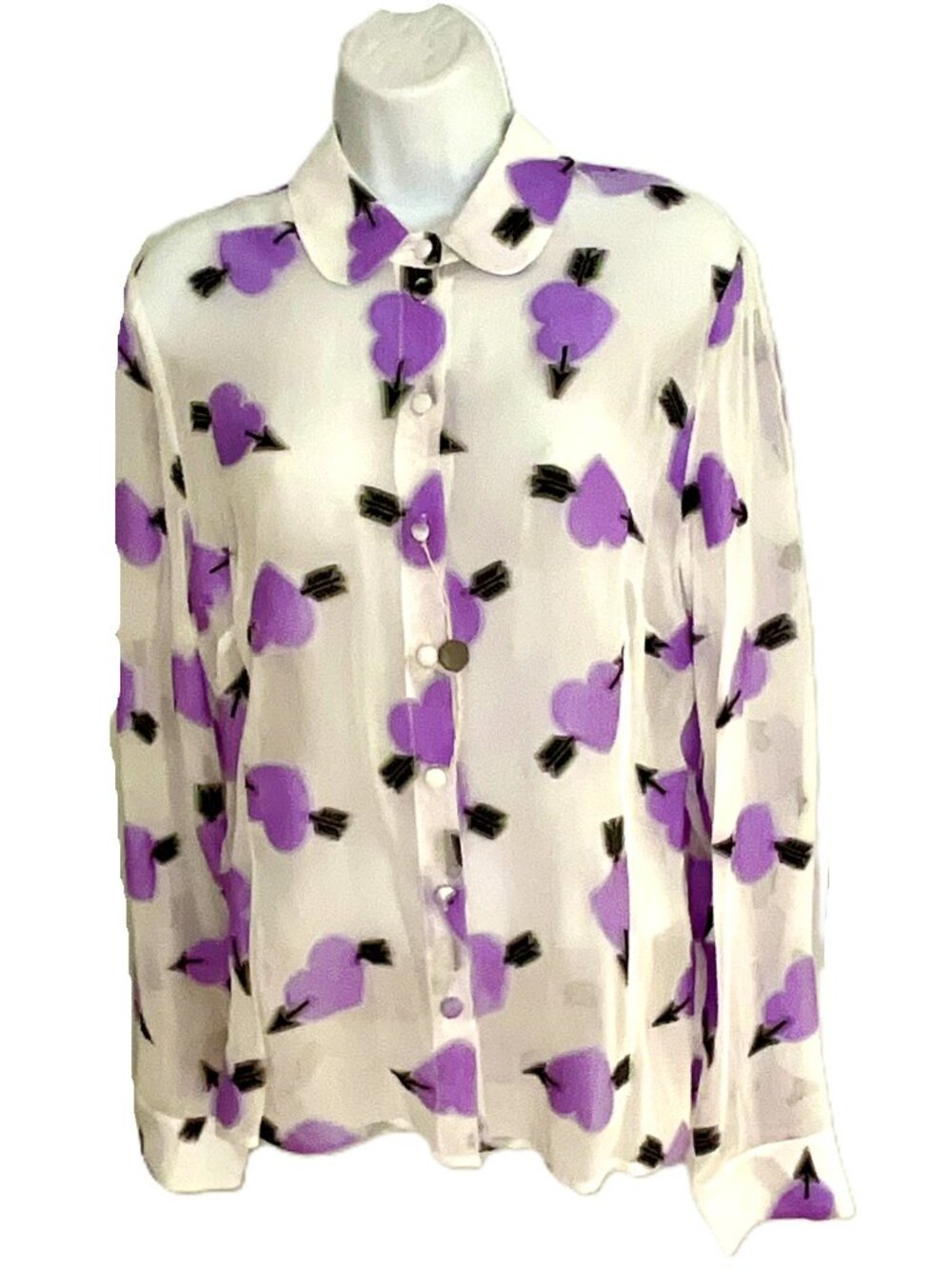 Ultrachic Milano Sheer Blouse Heart Print White Purple Size IT44 Italy